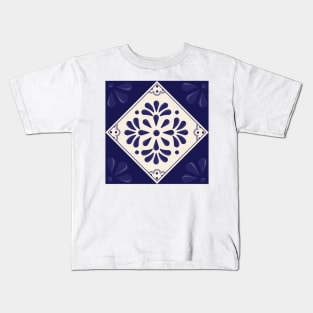 Blue Abstract Floral Talavera Tile by Akbaly Kids T-Shirt